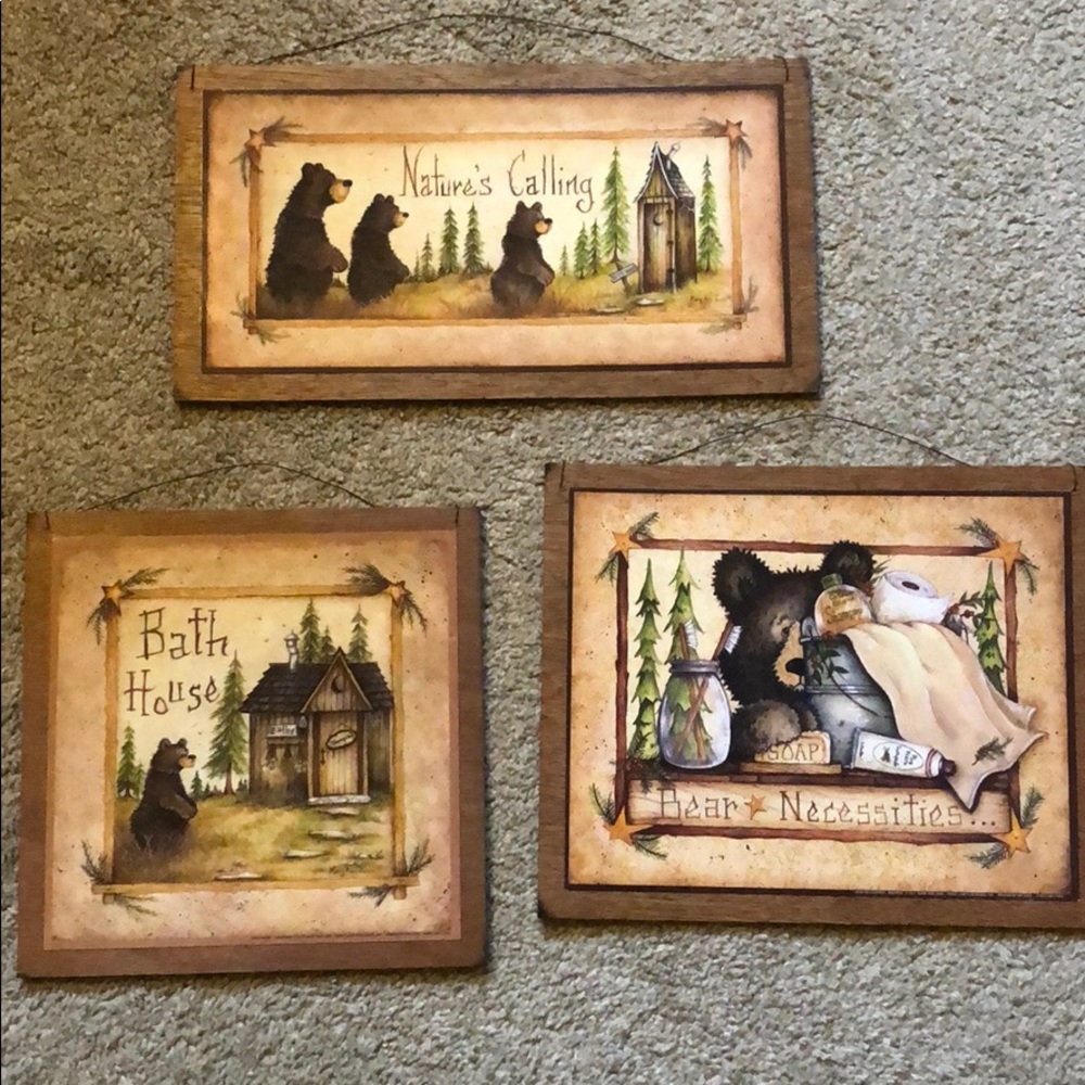 3 rustic bathroom hanging signs